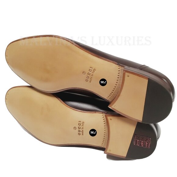 GUCCI SHOES MENS INTERLOCKING G LOGO PLAQUE BROWN LEATHER LOAFERS sz 12.5 / 13 U - Picture 13 of 15